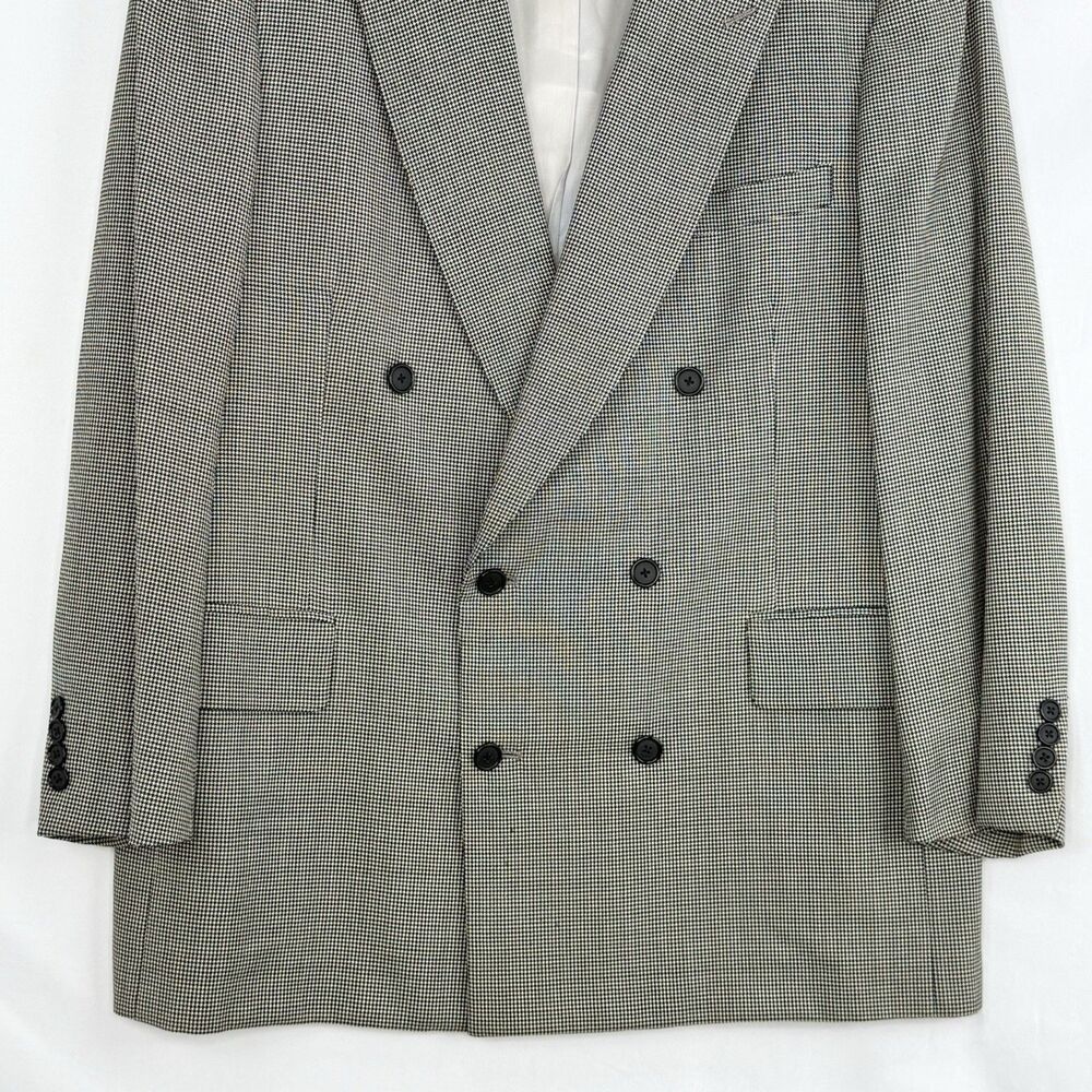 Paul Stuart Men’s Black/houndstooth Double Breasted Wool Size 42 R Vintage - Picture 11 of 16